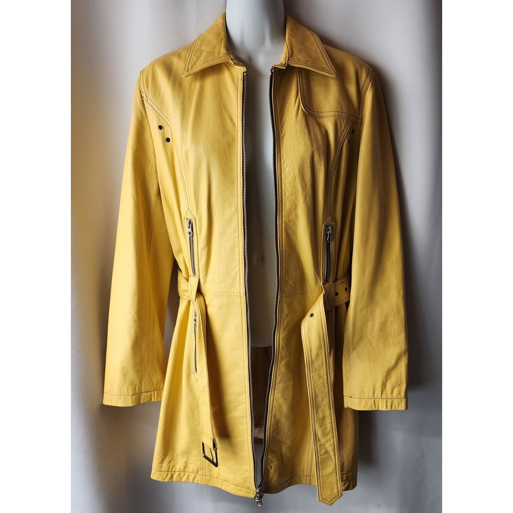 womens nicola berti yellow peacoat m italian leather jacket Made‎ In USA Vtg